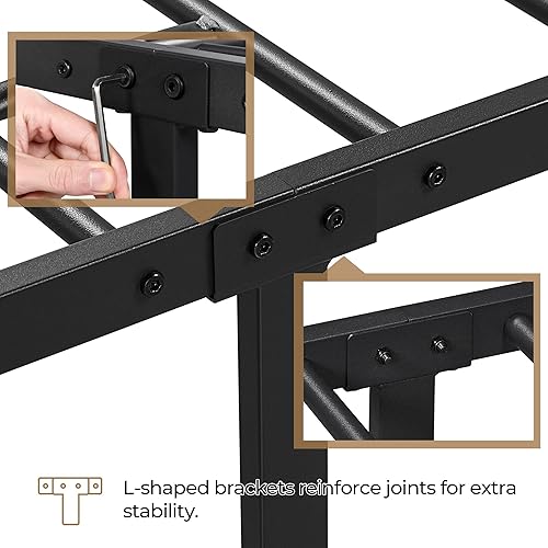 Miniatura 6 de Yaheetech Marco de cama de metal tamaño King con cabecera de estilo victoriano, estribo, fácil montaje, no necesita somier, color negro