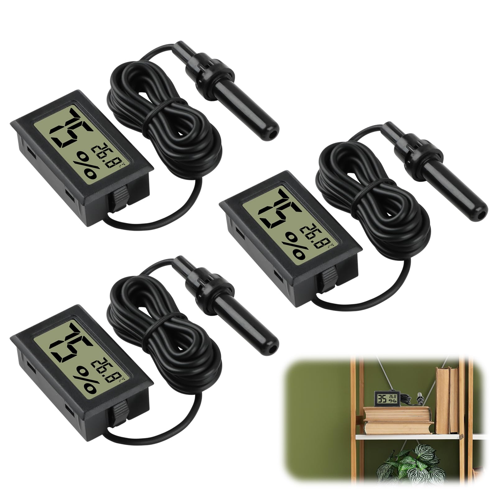 Thermomètre Hygromètre Numérique avec Sonde Externe -50 à 70°C 10 à 90% pour Aquarium Reptile Incubateur
