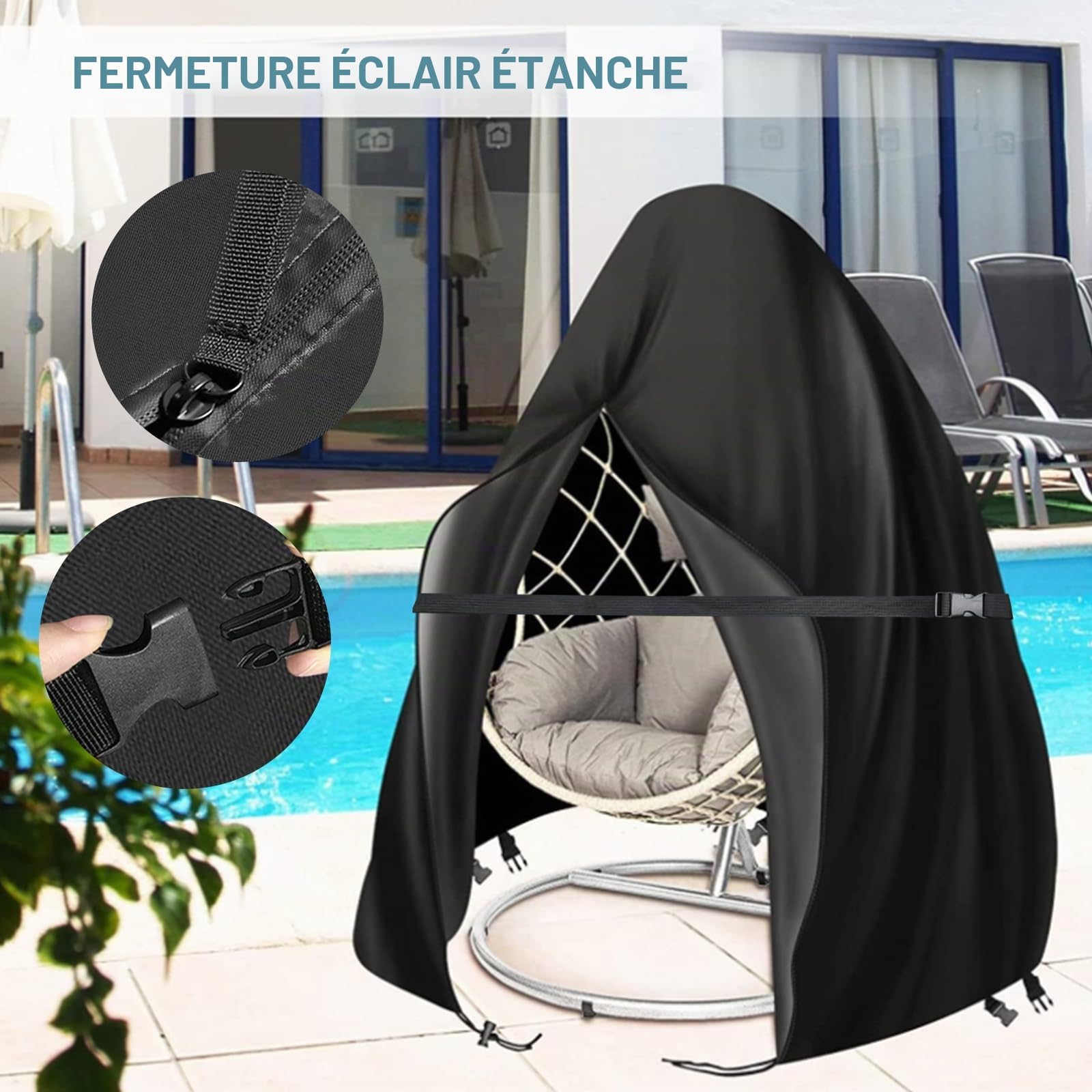 Kovshuiwe Housse de Chaise à Suspendre en Forme d'œuf avec Fermeture éclair en Tissu Oxford 420D imperméable, Anti-UV et Coupe-Vent pour balancelle 158 x 215 cm