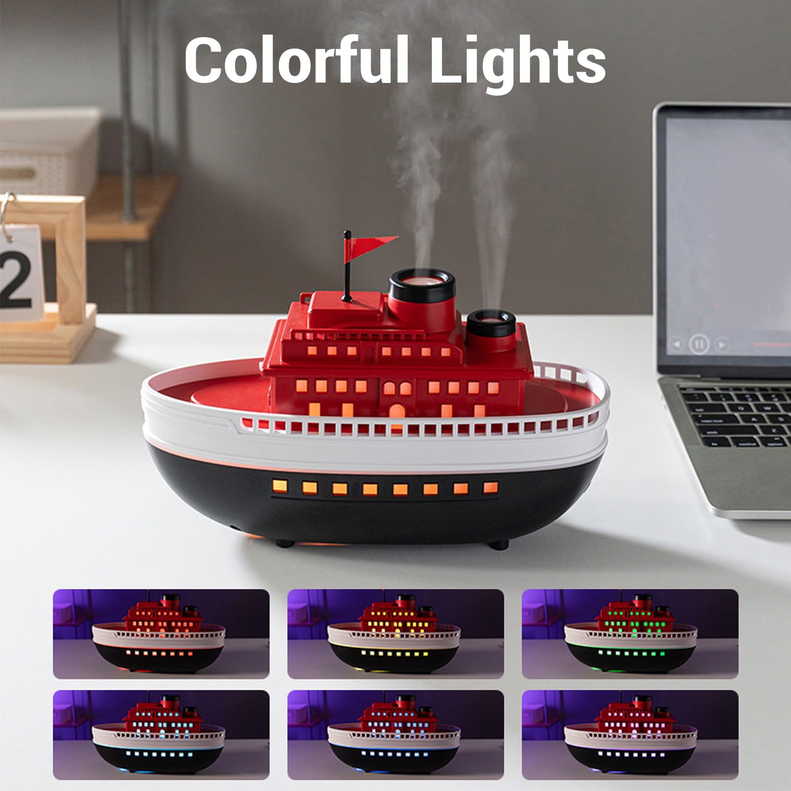 Diffusore di Oli Essenziali per da Crociera, Umidificatore a Nebbia Fredda Ad Ultrasuoni con Design retrò, Luci d'atmosfera a LED Colorate, Telecomando, 2 modalità di Spruzzo, Timer 2H 4H,