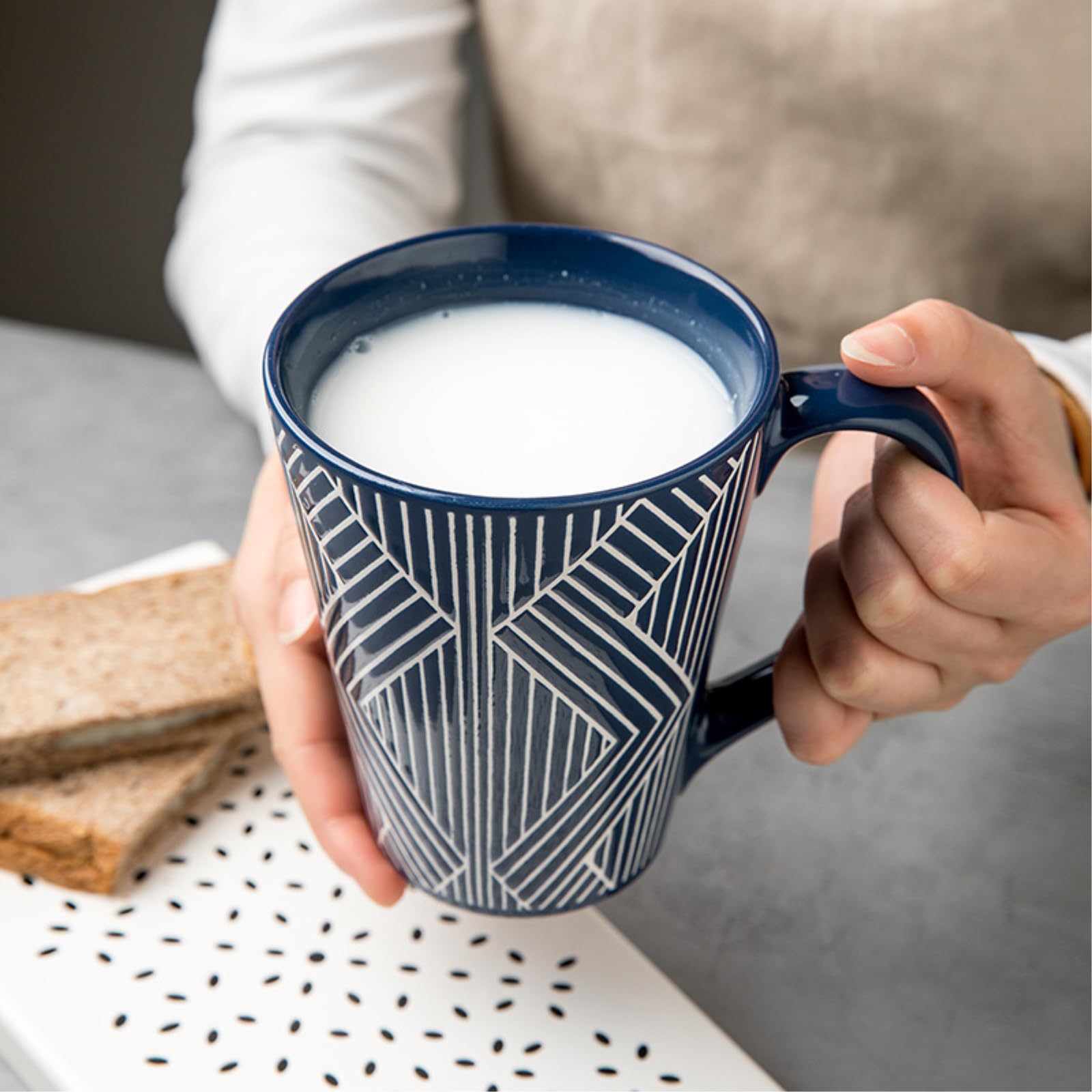 Taza creativa en relieve de 425 ml, taza de café con leche de cerámica para el hogar, Flecha, 450 ml