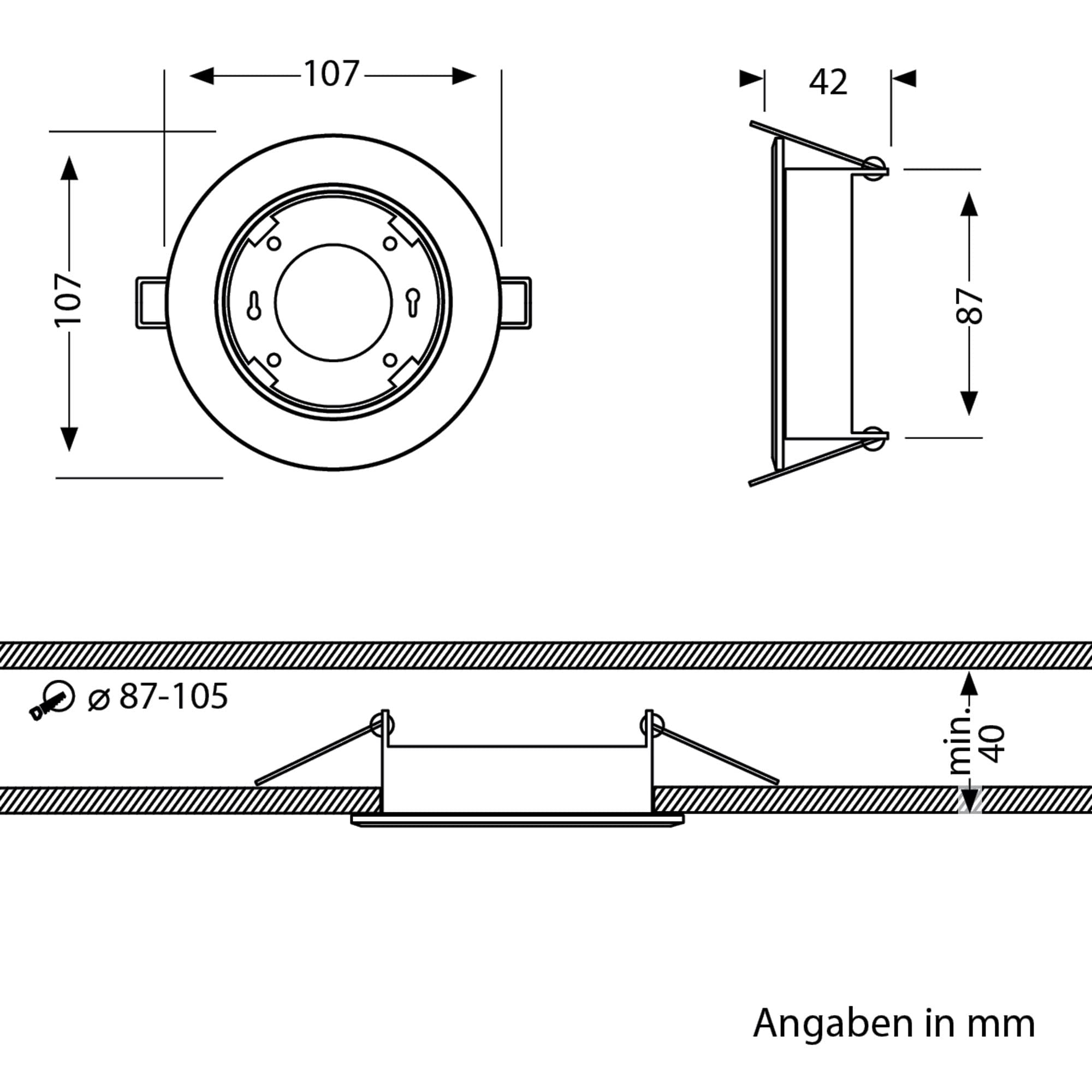 ledscom.de 10 szt. wpuszczana lampa sufitowa ZOBE, czarny mat, okrągła, 107mm Ø, 1x GX53 max. 25W