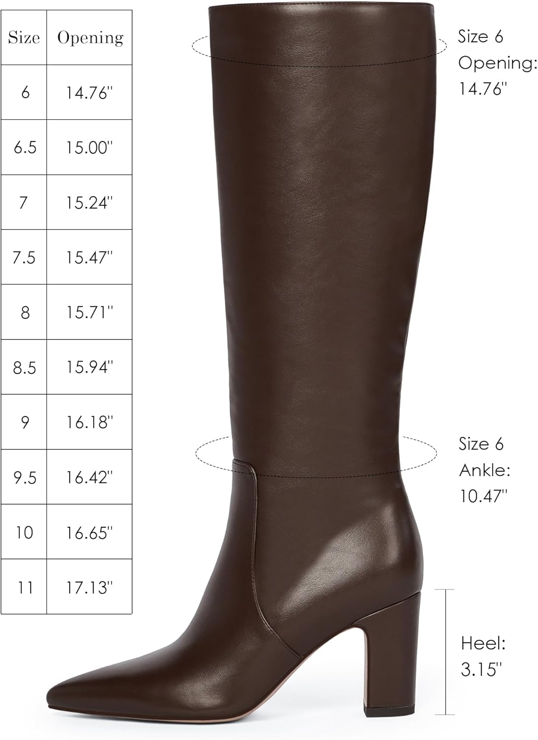 VIUGJNEX Knee High Boots for Women 3-Inch Chunky Heel Pointed Toe Side Zipper Fall Boots Dressy Comfortable Fashion