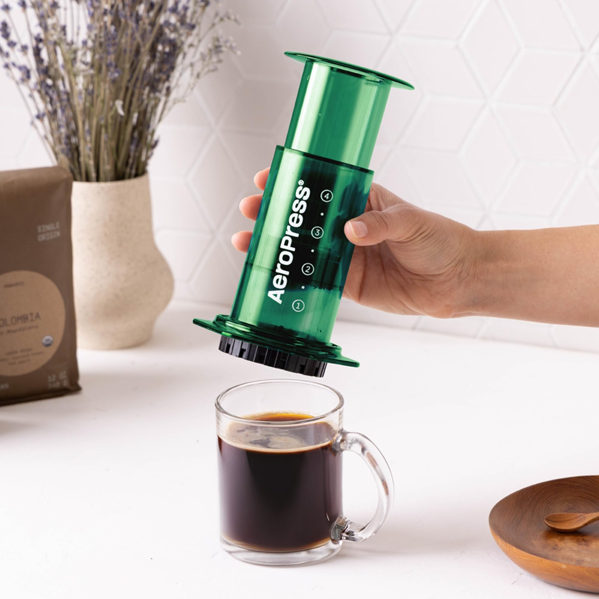 Amazon | AeroPress クリアグリーンコーヒープレス – 3イン1の