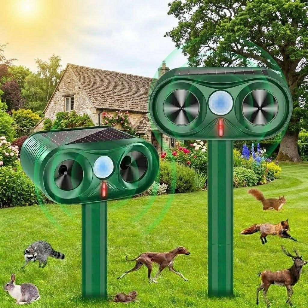 2 Pack Solar Cat Repellent for Gardens UK, Ultrasonic Animal Repeller, Fox Deterrents, Cat Scarers with Motion Detection Waterproof,Solar Powered for Dogs, Foxes, Squirrels, Pigeons, Rodents