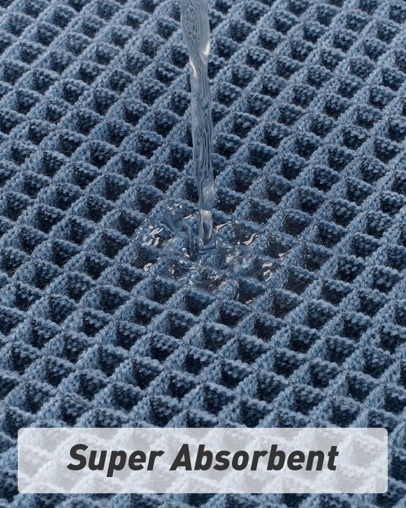 amoami upgraded waffle runner rug super absorbent non slip bath mats for bathroom floor washable bathroom runner rug with tassels, ideal for hallway bedroom laundry room, blue, 2' x 6'(24" x 72") blue 2' x 6' (runner)