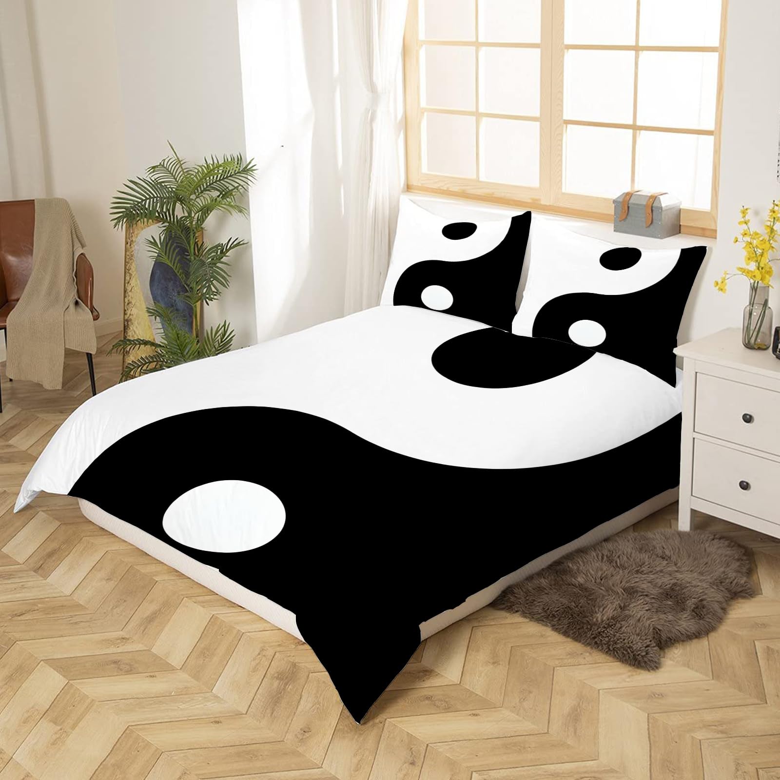 Yin Yang Bettwäsche 200x200 - Mikrofaser Set Mit 3D Effekt & Reißverschluss
