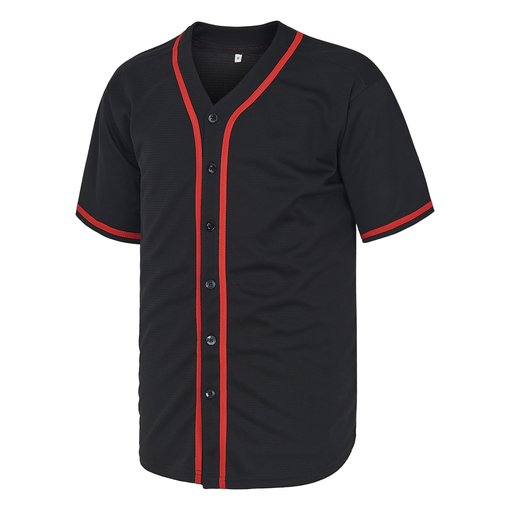 Custom Blank Baseball Jersey for Men Casual Button Down Shirts Short Sleeve Active Team Sports Uniform Black-Red S