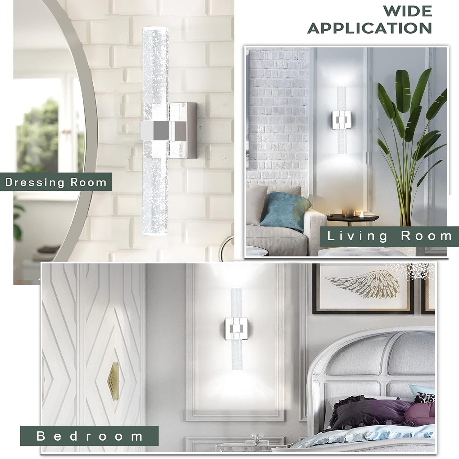 Aipsun Bathroom Light fixtures, Chrome Vanity Lights with Bubble Crystal,19.7inch Modern Vanity Lighting fixtures Bathroom Wall Light Fixtures Over Mirror(White Light 6000K)