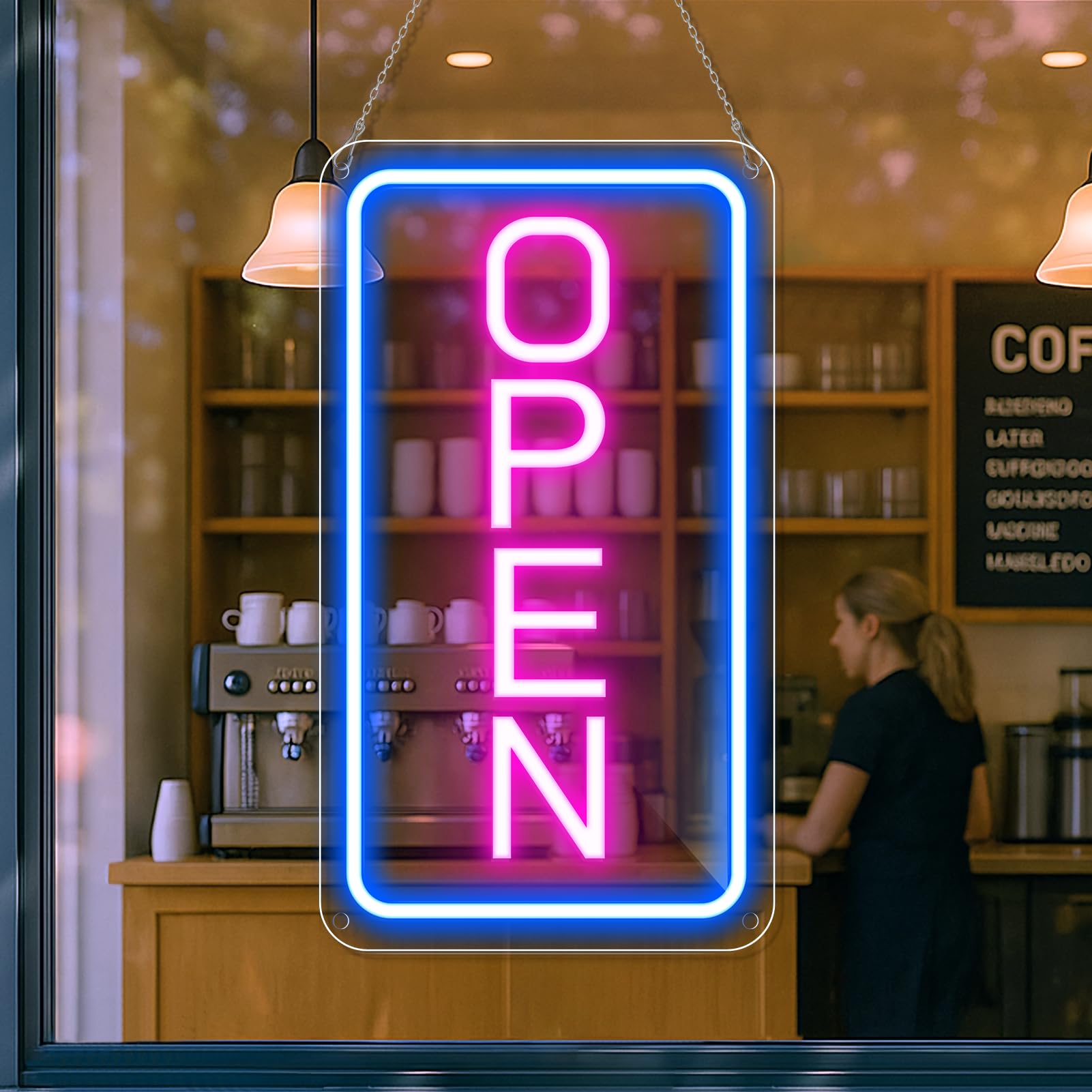 16"x 9" Adjustable Brightness Open Signs for Business Blue Pink Ultra Bright Lighted Sign Open Powered by USB with ON/OFF