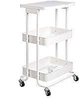 Vista 1 de Yaxa Basics 2-Tier Rolling Metal Utility Cart with Shelf, Portable Multi-Functional Storage, White