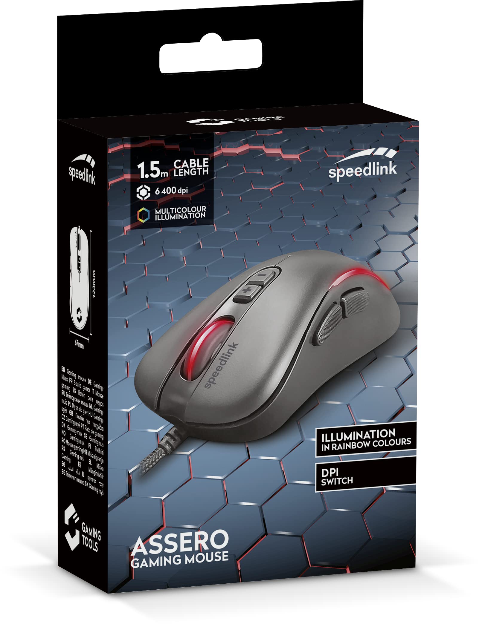 Speedlink ASSERO Gaming Mouse – with 5 buttons and 2 dpi switches, multicoloured lighting, black