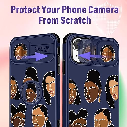 Miniatura 4 de Funermei Funda para iPhone 14 Plus (2 en 1 para iPhone 14 Plus para mujer, linda funda para niñas negras, estética, arte de moda kawaii, diseño