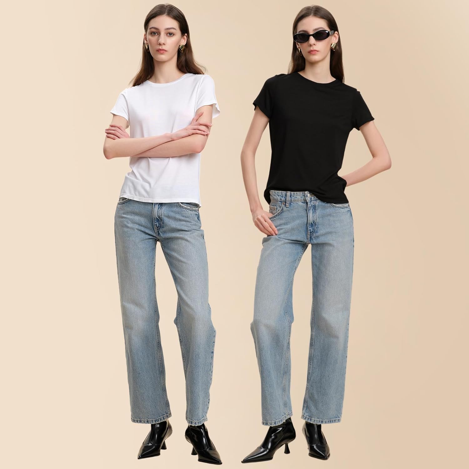 Womens Silk Blend Jersey Tee Short Sleeve T-Shirt Basic Fit Blouse Summer Spring Crewneck Tshirts Dressy Casual Tops - Image 5