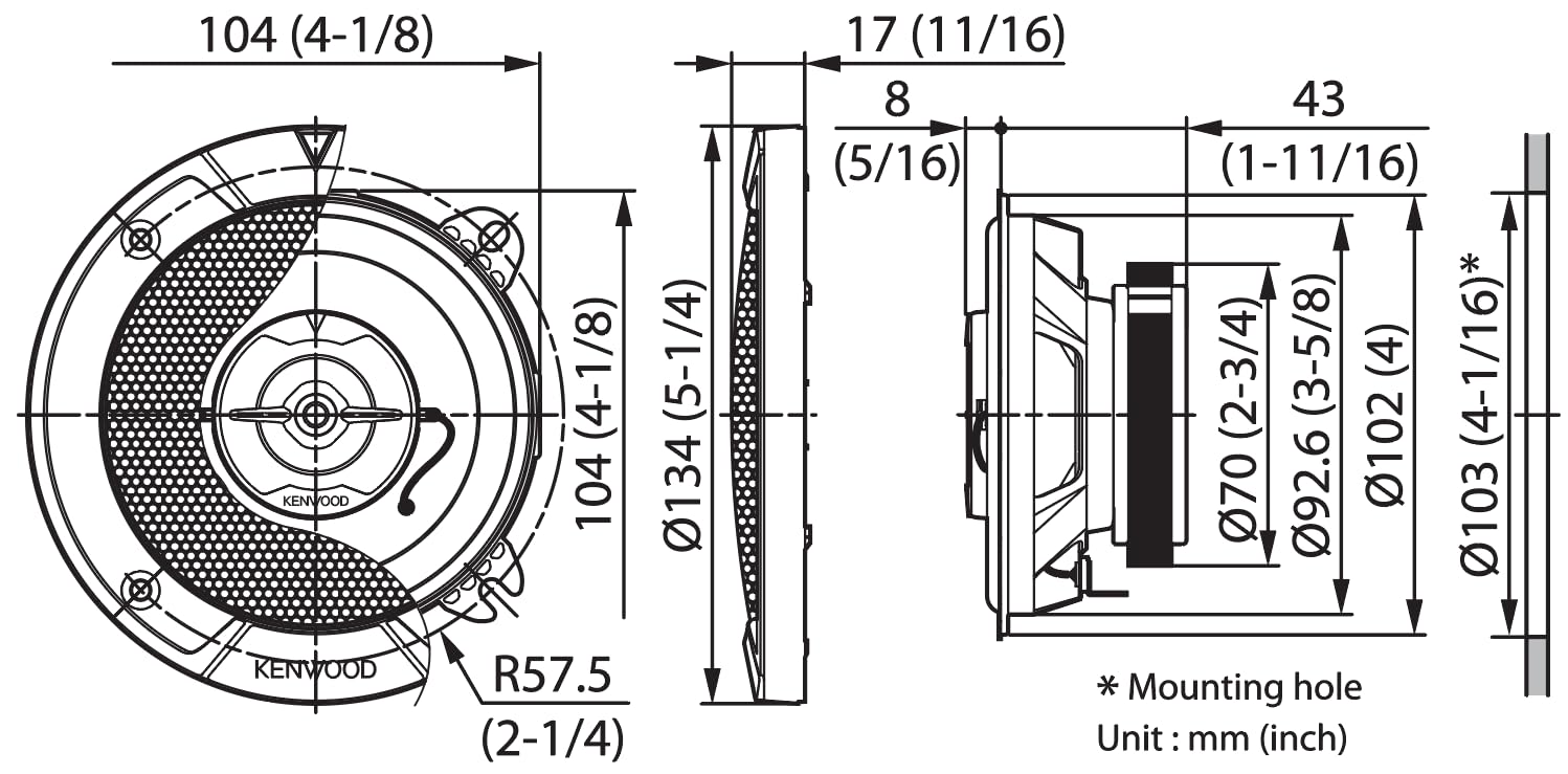 Kenwood KFC-S1767 Série Stage Sound, Haut-parleurs Automobiles 2 Voies de 17 cm, Puissance maximale de 300 W, 30 W RMS, 4 ohms, Tweeter à dôme de 25 mm, grilles incluses, Lot de 2 pièces