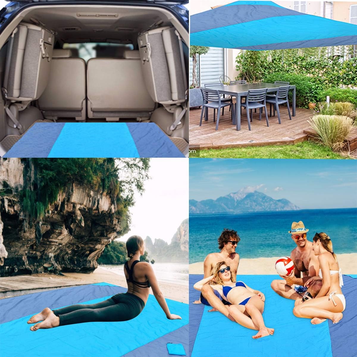 Beach Blanket Oversized 10'X 9' Sandproof Beach Mat Beach Sheet Waterproof Sand Mat with Stakes Lightweight Family Mat for Picnic,Camping,Festival, Beach and Outdoor Activities