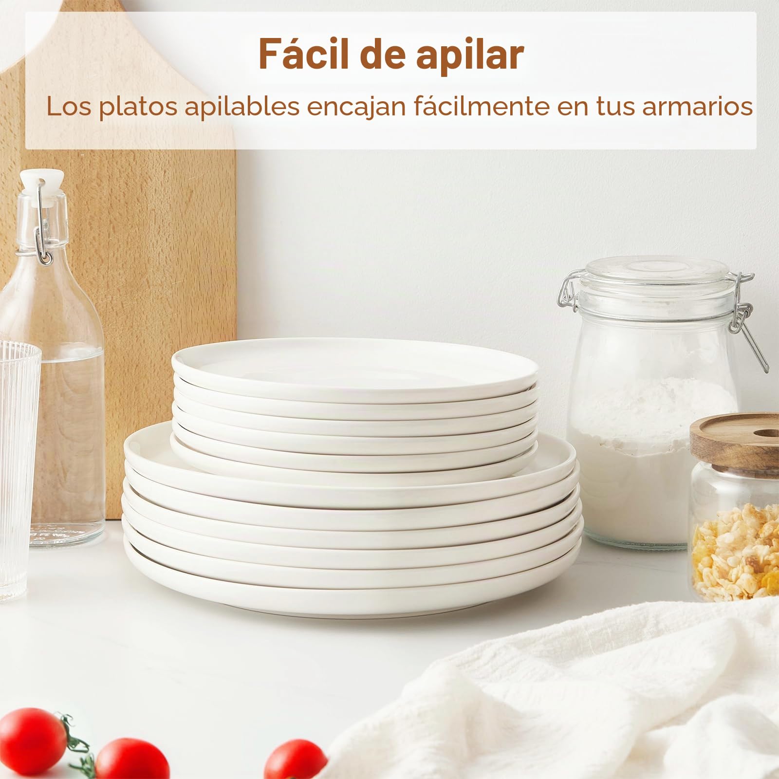 Jassceram Juego de 6 platos llanos de cerámica de 10.5 pulgadas, platos grandes de cerámica, platos redondos para ensalada, postre, pasta, lavavajillas, microondas, apto para horno, 27 cm, color