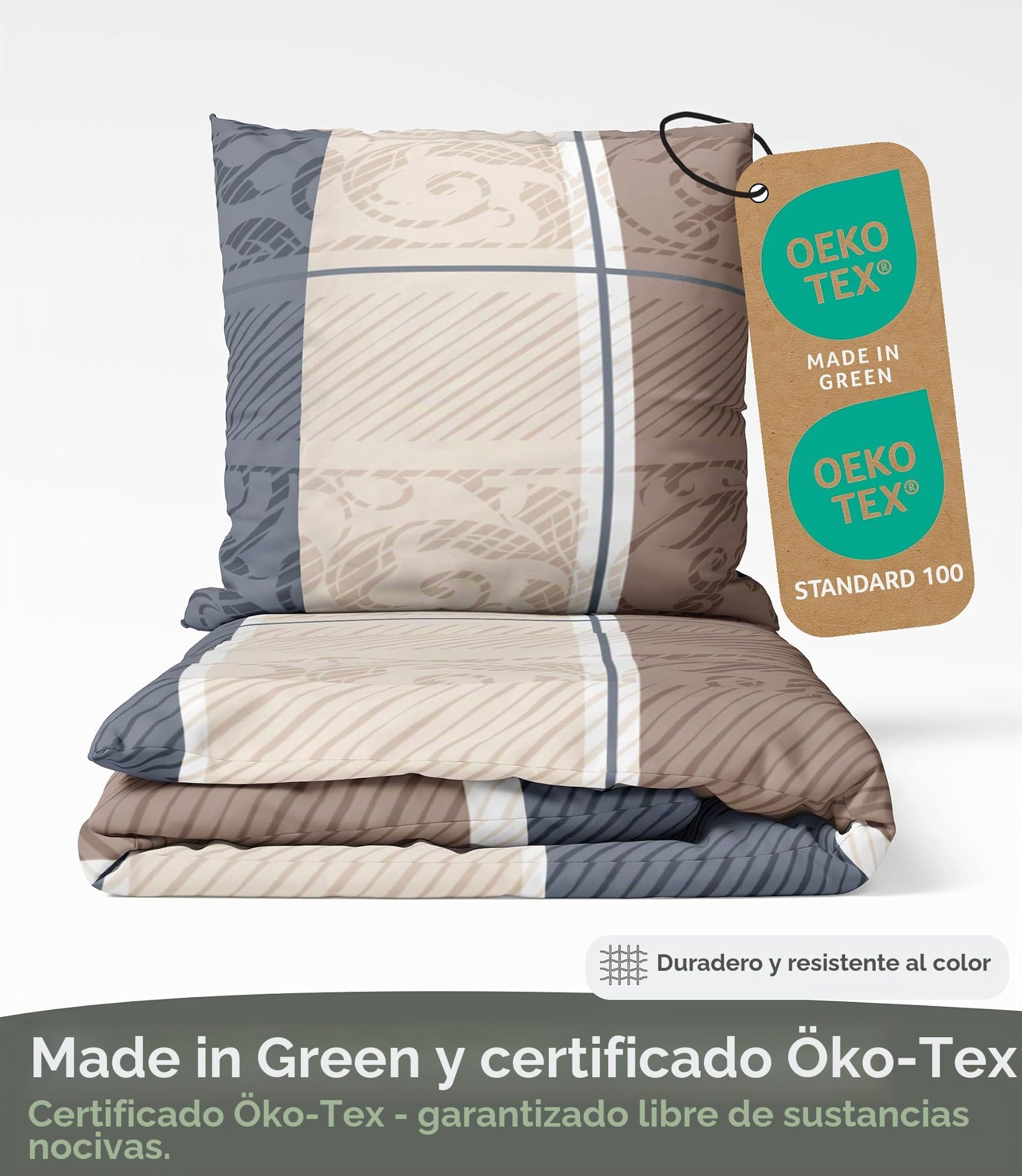 LINKHOFF Ropa de cama de franela de 135 x 200 cm, 2 piezas, color beige topo, 100 % algodón, funda de almohada de 80 x 80 cm + funda nórdica de 135 x 200 cm