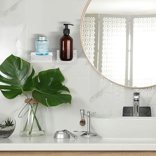 Miniatura 9 de Pequeños estantes flotantes acrílicos para pared adhesivos para pared, estantes para baño, dormitorio, sala de estar, oficina (transparente, 30