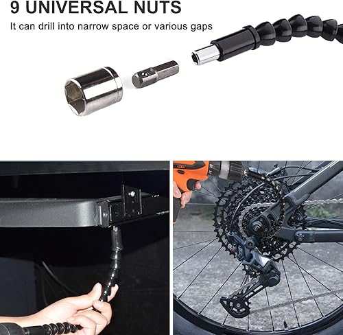 Miniatura 7 de Guyuyii Juego de 23 extensiones de broca flexible, eje hexagonal magnético de 14 pulgadas para espacios reducidos, tareas de perforación, ideal para