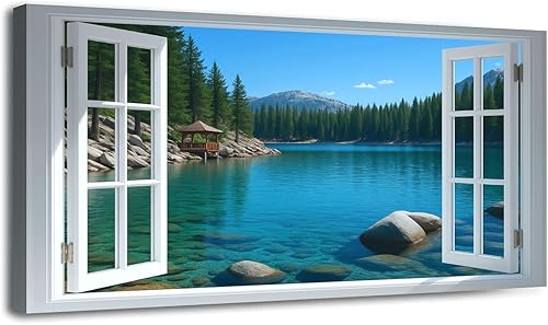 Miniatura 35 de 20"x 40" Canvas Wall Art Vintage Window Landscape Farmhouse Nature Scenery Warm Framed Pictures Painting Print Large Wall Art for Living Room