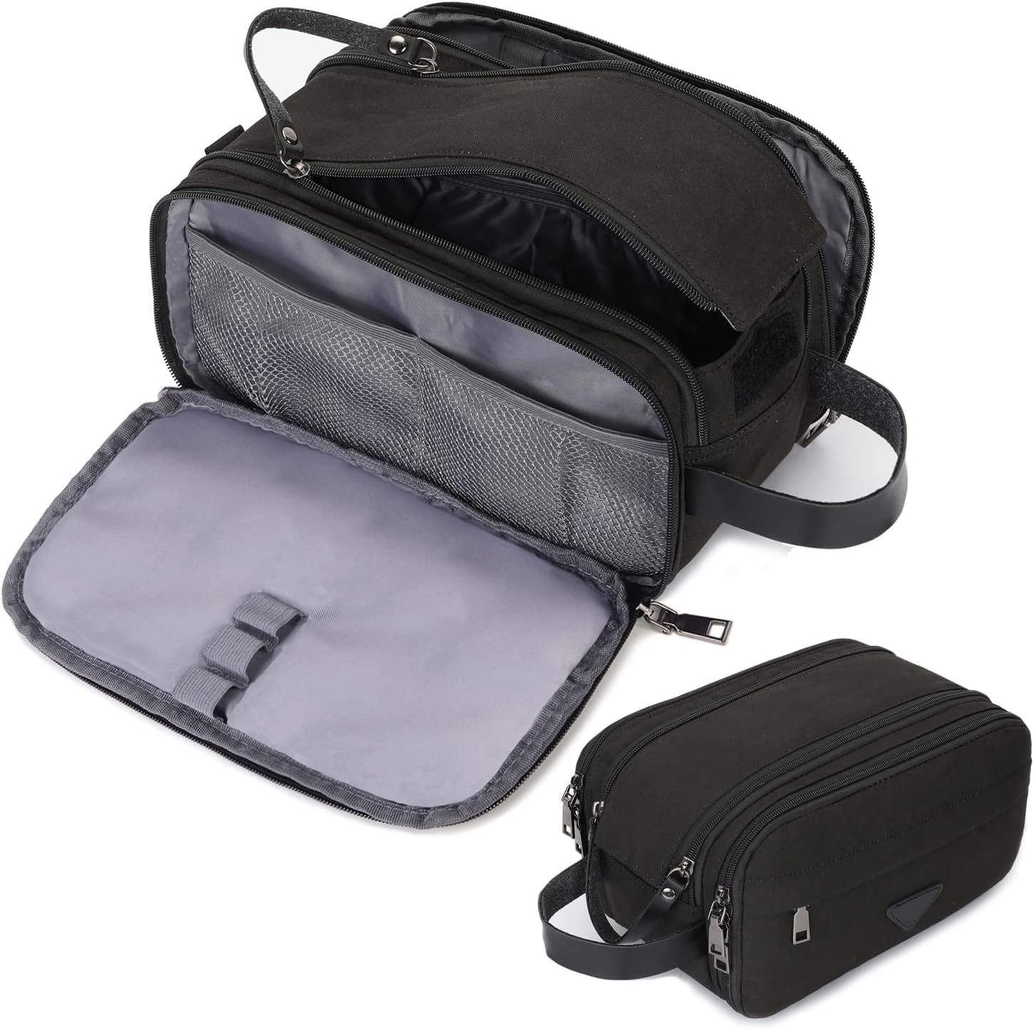 CROCOD Mens Toiletry Bag Travel Leather Toiletry Organizer Dopp Kit for Men Water-resistant Shaving Bag for Bathroom (Black)