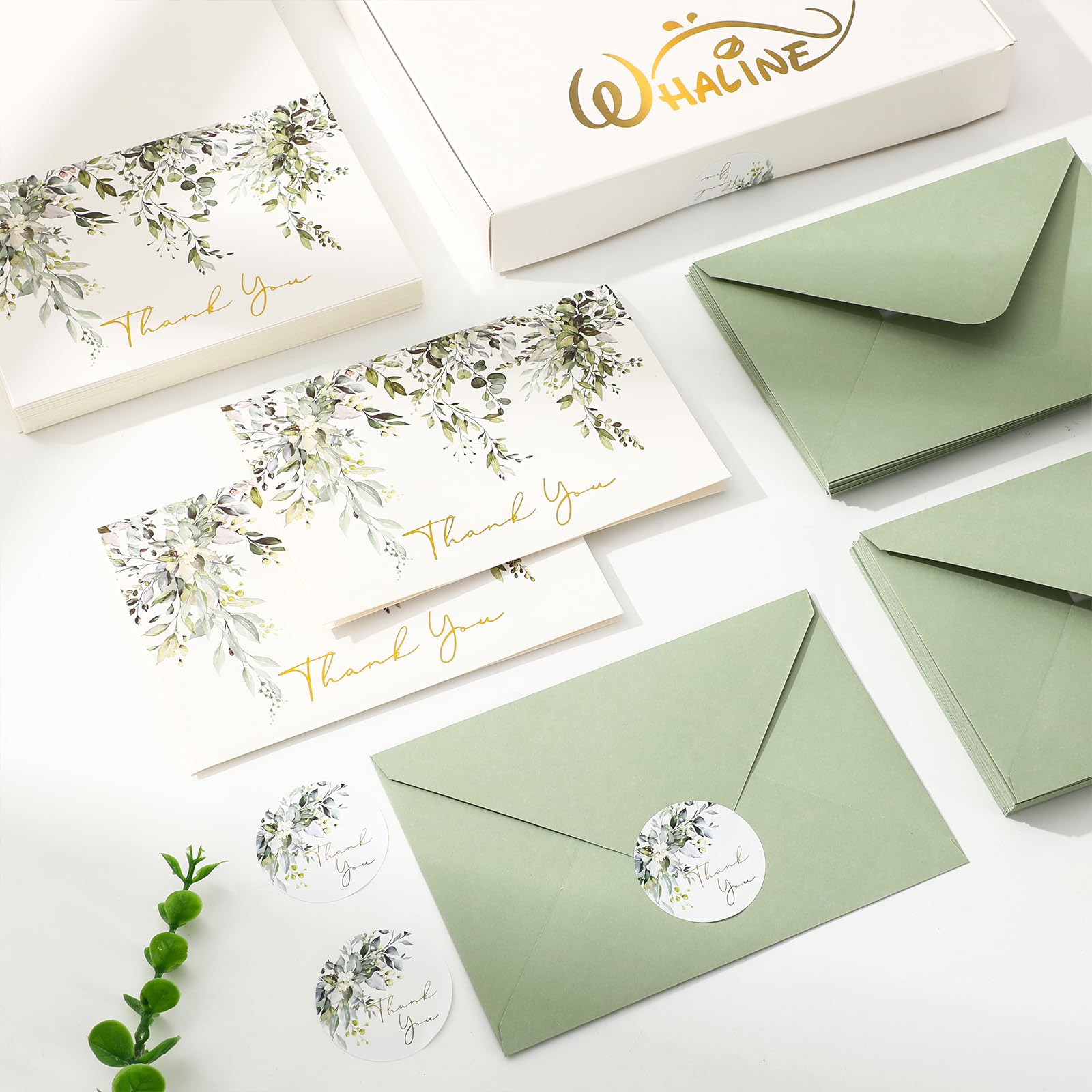 Snapklik.com : Whaline 50 Pack Greenery Thank You Cards Bulk Boxed ...