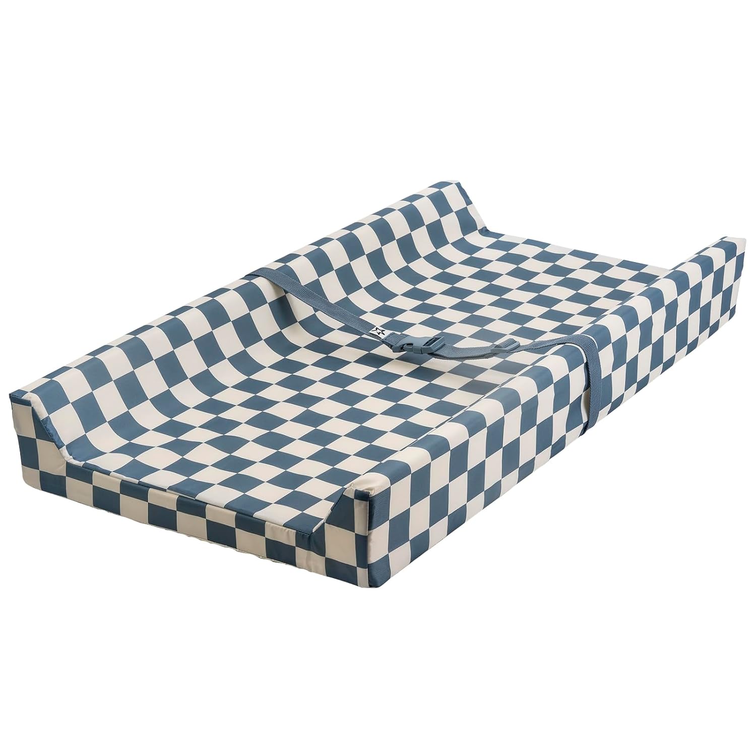 Tiny Twinkle Diaper Changing Pad for Dresser & Nursery Table – Waterproof, Wipeable & Mess-Proof Baby Changing Pad with Safety Strap, Non-Slip Base & Removable Washable Cover(Blue Checkers)