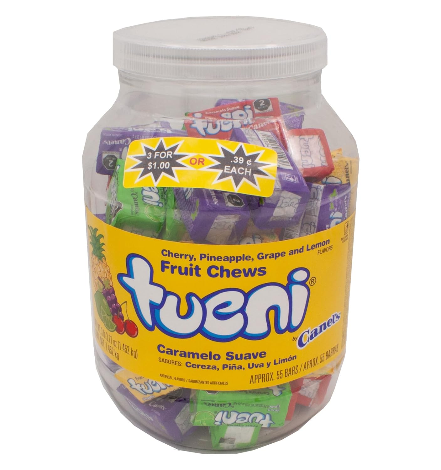 Canel’s Tueni Fruit Chews | Chery, Pineapple, Grape, Lemon Flavors | 3 Lbs Bulk Candy | Individually Wrapped Chew Candy | Perfect for Movie Theaters, Halloween, Easter and More | Sumthin’ Sweet