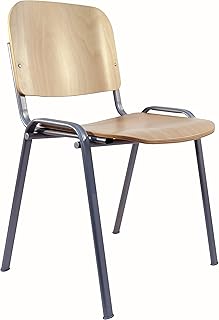 Silla confidente ergonómica, apilable, multiusos y estructura en color gris Asiento y respaldo de madera lacada de color haya Piqueras y Crespo Modelo Roda