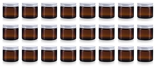 North Mountain Supply Tarros de vidrio ámbar de 2 onzas para especiasconservas rectos  con tapas de metal blanco de 2.087 in  Caja de 24