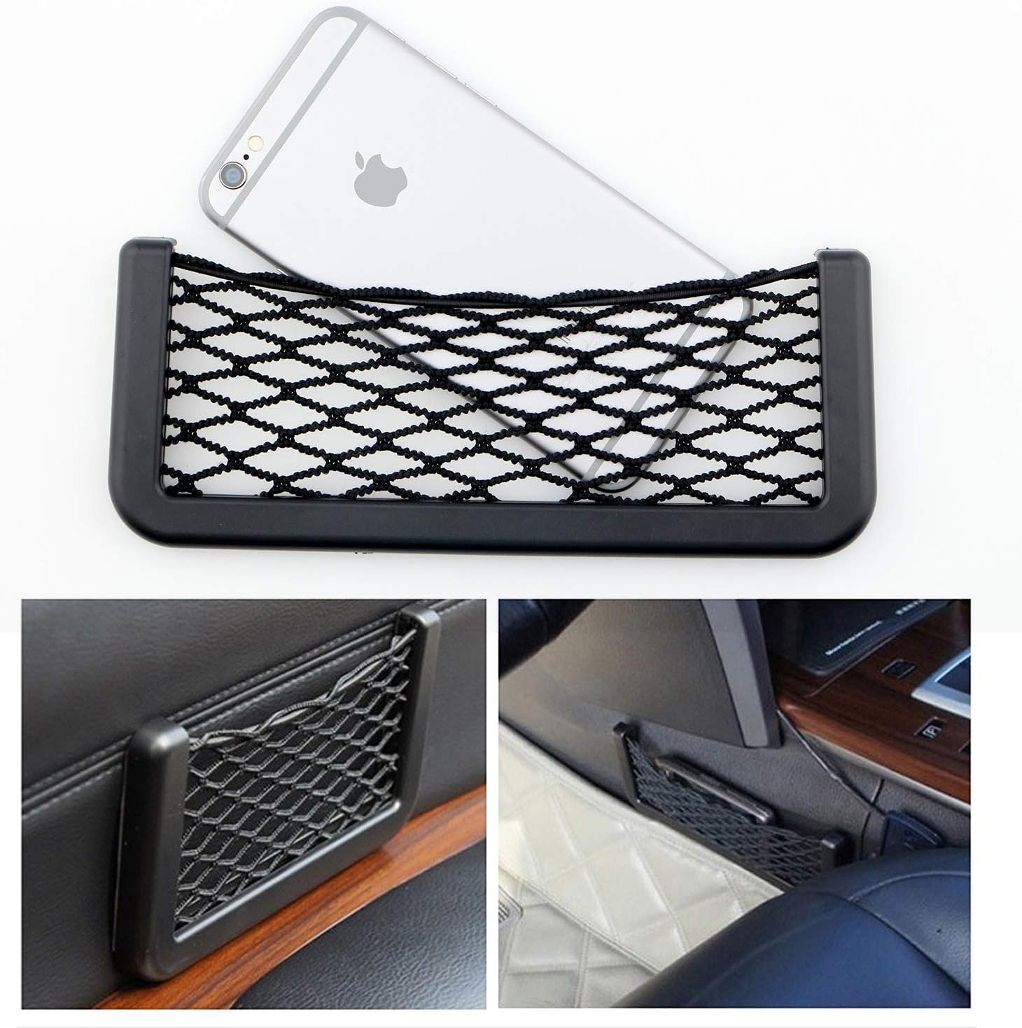 Universal Large ABS Plastic Frame Car Storage Net Pocket Adhesive Pouch Car-Net Pocket for Phone Side Storage Mesh Pocket for Auto RV GPS Phone Holder