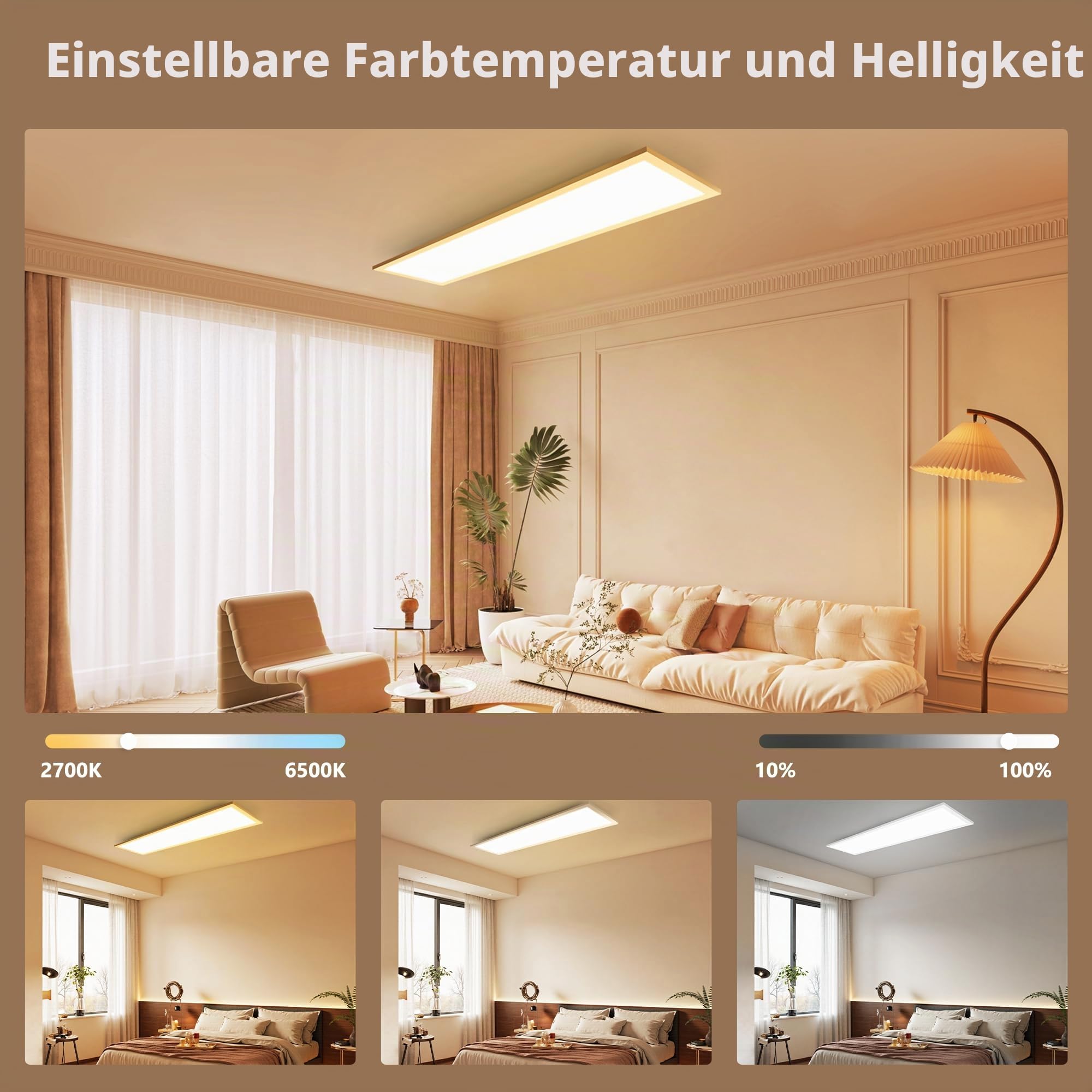 YindaLux 2er LED Panel 120x30cm mit RGB-Backlight 40W 4000lm Dimmbar Weiß | 2700–6500K einstellbar, Fernbedienung, Nachtlicht, Speicherfunktion, flache Bauform, für Küche, Büro, Wohnzimmer