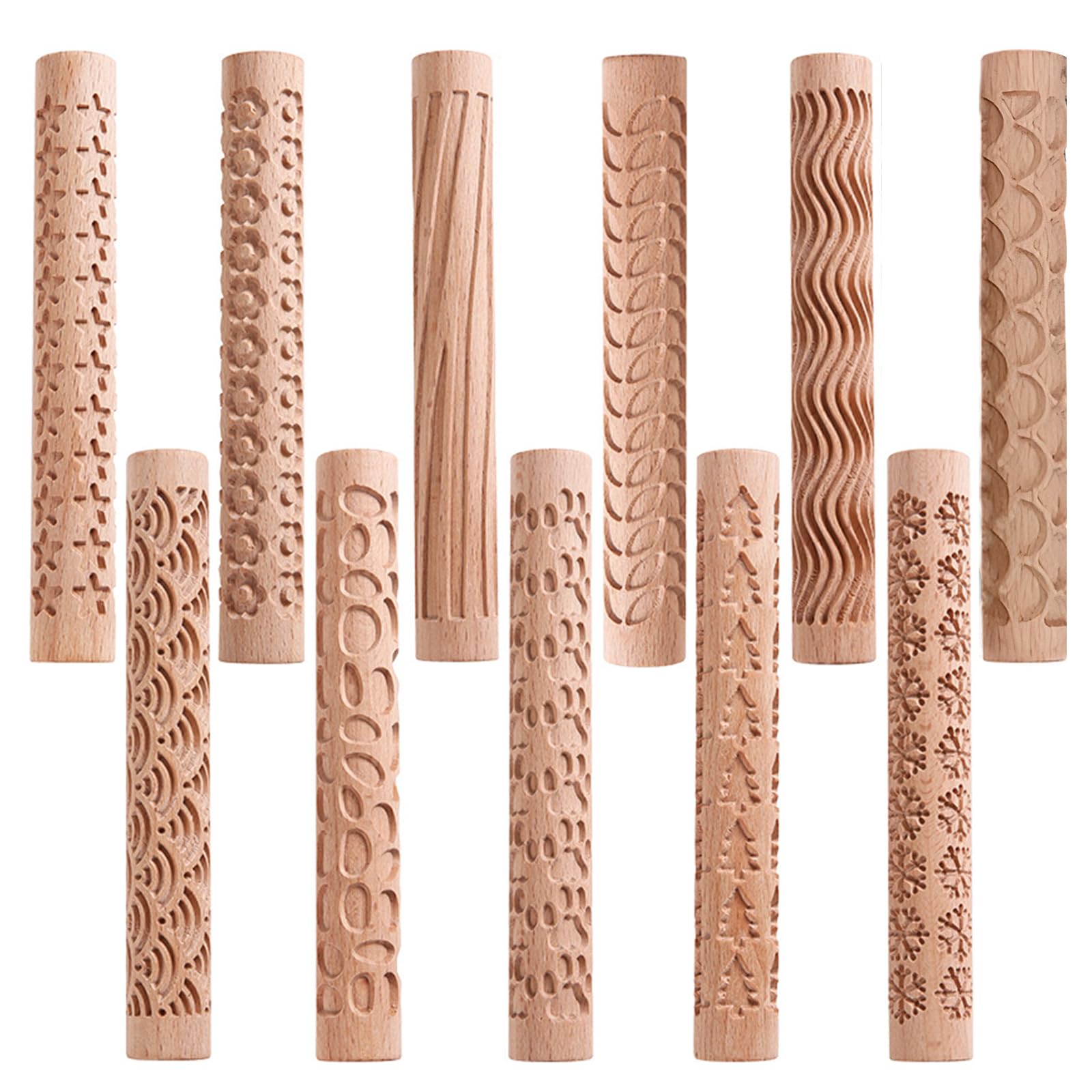 Rouleau d'Argile en Bois - Texture Bois, Gaufrage, Polymère - Outil de Poterie à Motif en Céramique