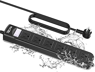 Outdoor Power Strip Weatherproof, Waterproof Surge Protector 6 Outlets, 6 FT Extension Cord, 1875W Overload Protection, Shockproof Outlet, Wall Mountable for Home, Kitchen, Bathroom, Garden, Patio