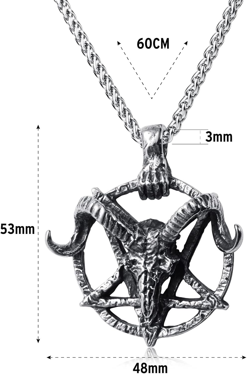 Satanic Necklace Goat Head Inverted Pentagram Sigil of Lucifer Pendant Necklace Jewelry for Men 60cm - Image 4