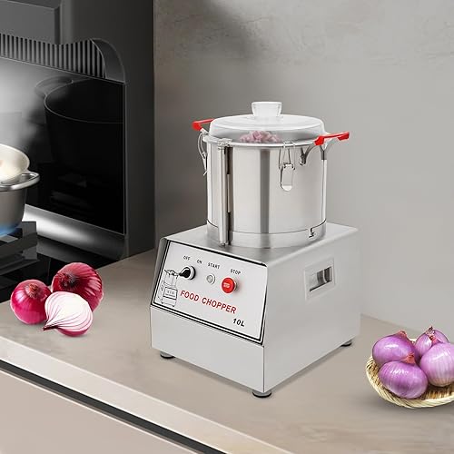 Miniatura 7 de Procesador de alimentos comercial de 1100 W, máquina picadora eléctrica de alimentos de acero inoxidable de 10 L, molinillo de 1400 RPM con bloqueo