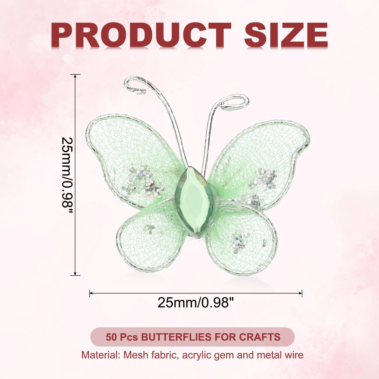 PATIKIL 50Pcs Butterflies for Crafts 1" Mesh Wire Glitter Butterfly Organza Butterflies for DIY Craft Home Decor Clothing Wedding Decoration - Image 2