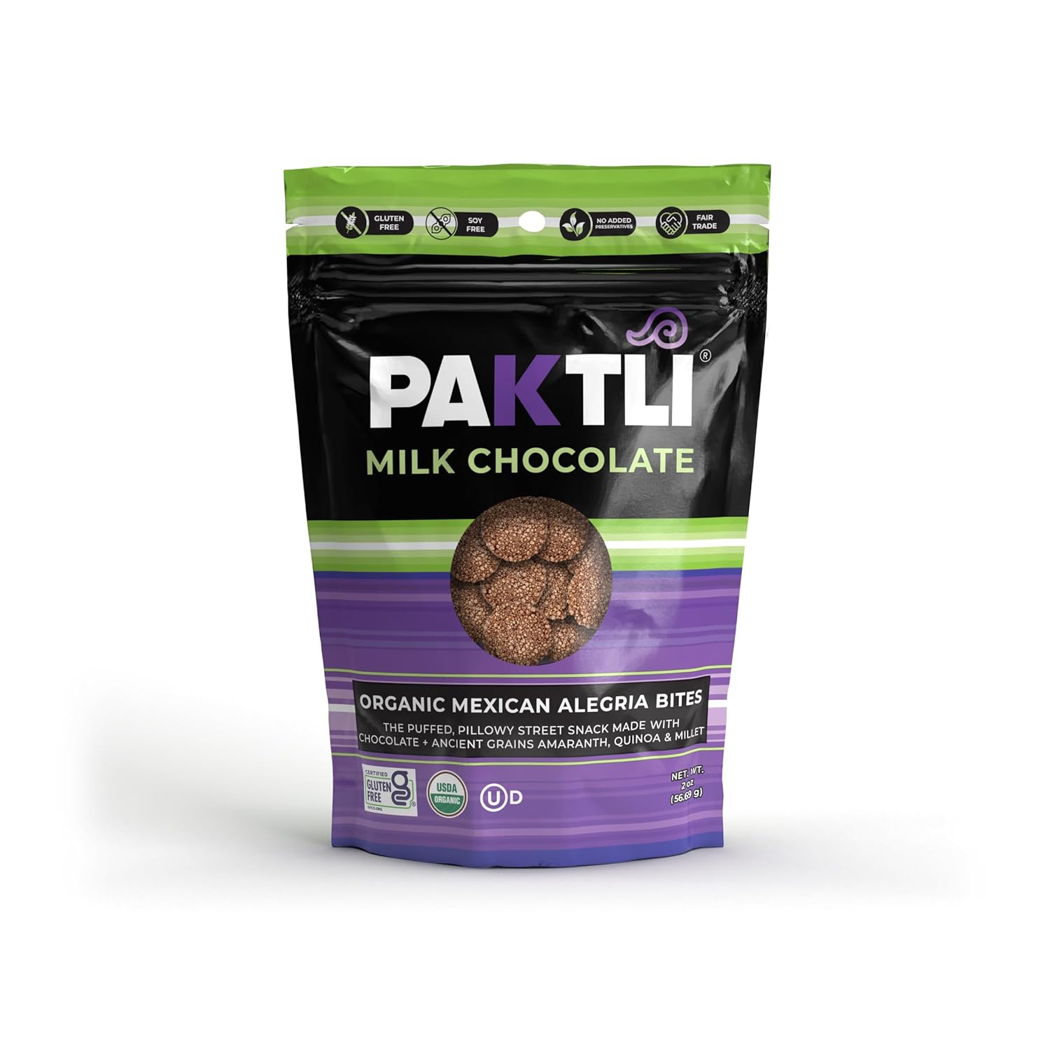 Paktli Organic Alegría Bites 4-Pack Milk Chocolate Covered Ancient Grains, 2oz Bags, Organic Amaranth, Quinoa & Millet Snack, Non-GMO, Gluten-Free, Clean Sweet Treat, Traditional Mexican-Inspired