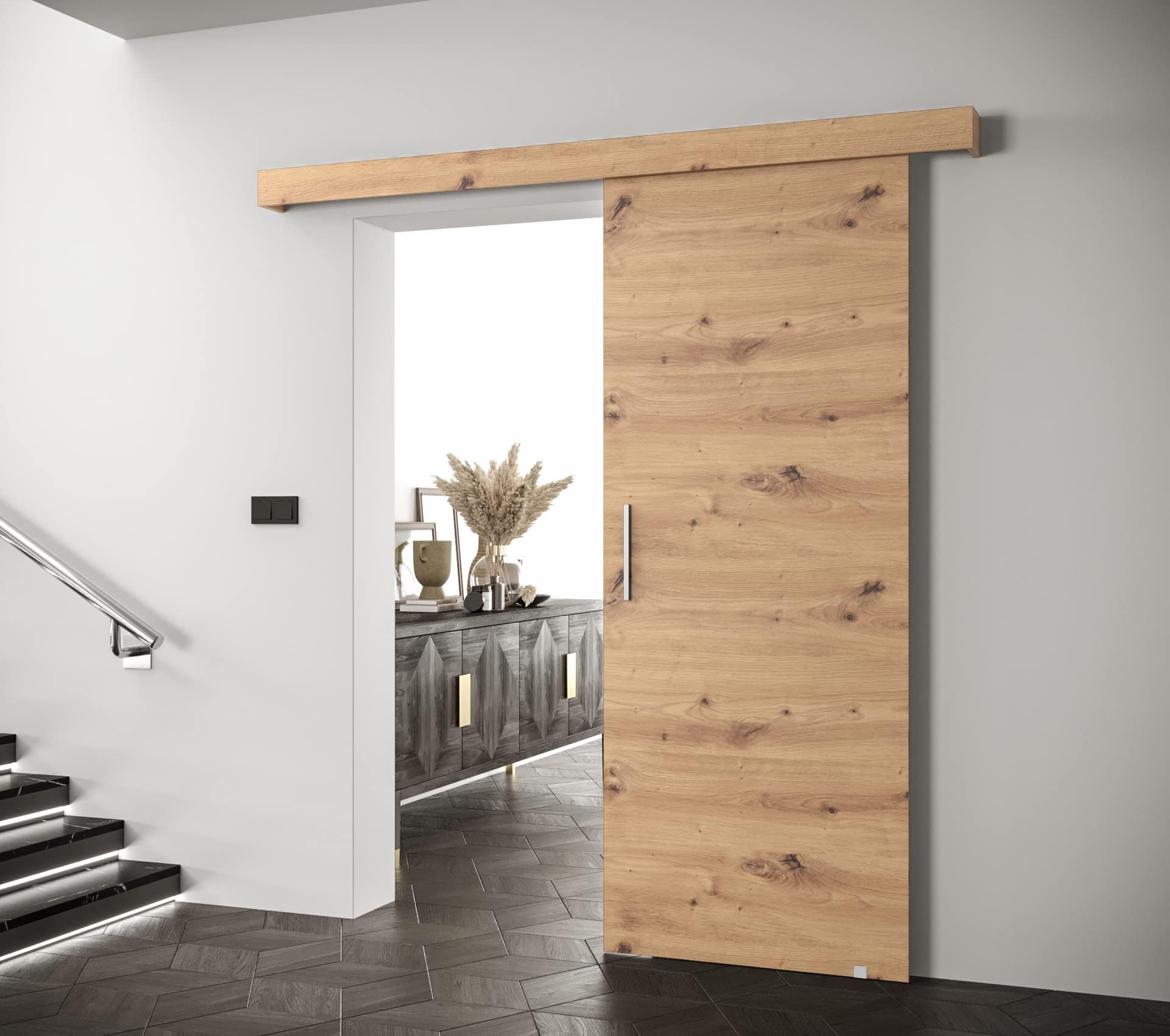 Schiebetür Komplettset - Schiebetürsystem Salwador 1 - Schiebetüren - Trennwände - Raumteiler - Innentüren, Tür 90 x 204 cm - Schiebetür Schiene - Zimmertür mit Schiebetür Griff - Saloontür