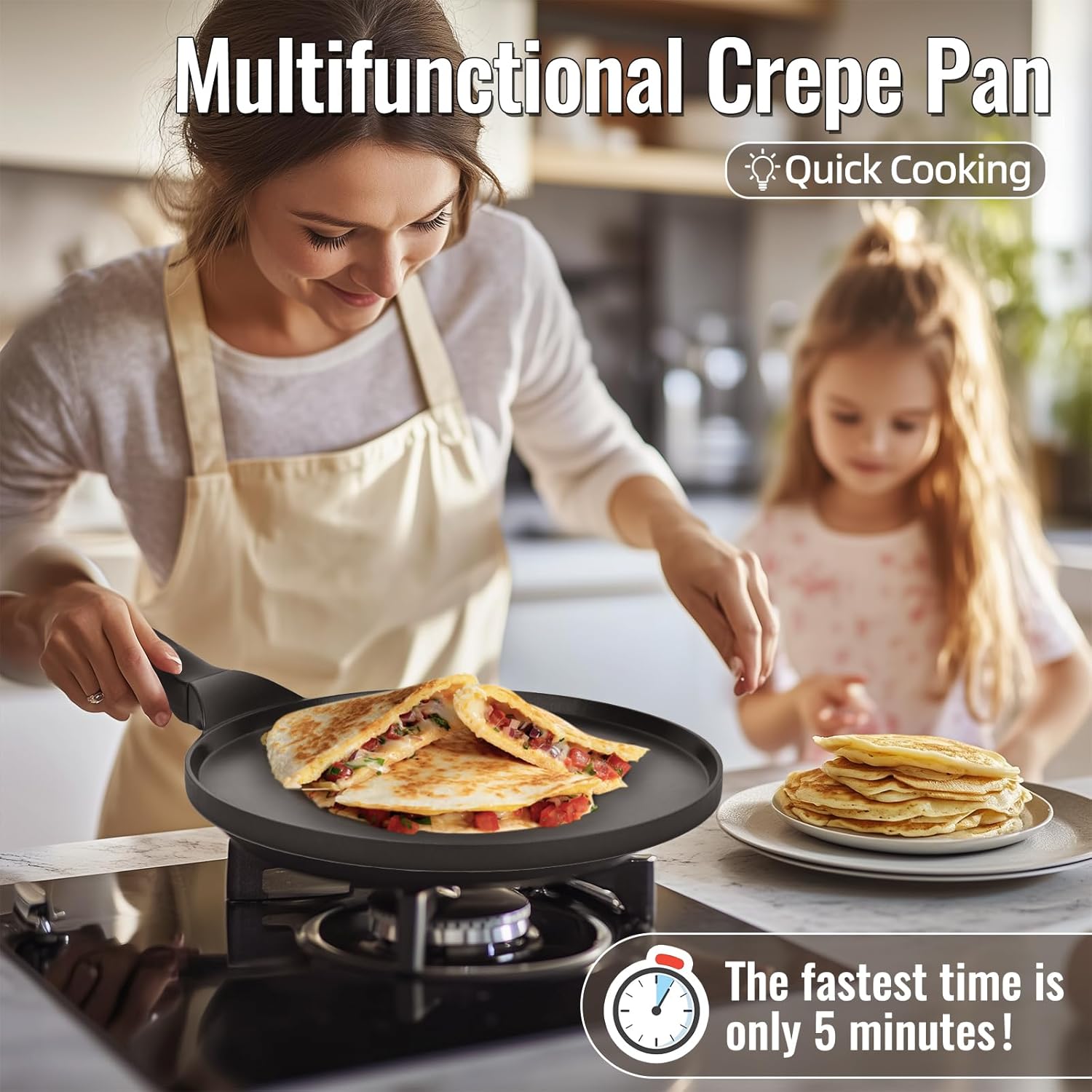 Nonstick Crepe Pan Pancake Frying Pan with Granite Coating 10.5 inch Dosa Pan PFOA Free Suitable for All Cooktops