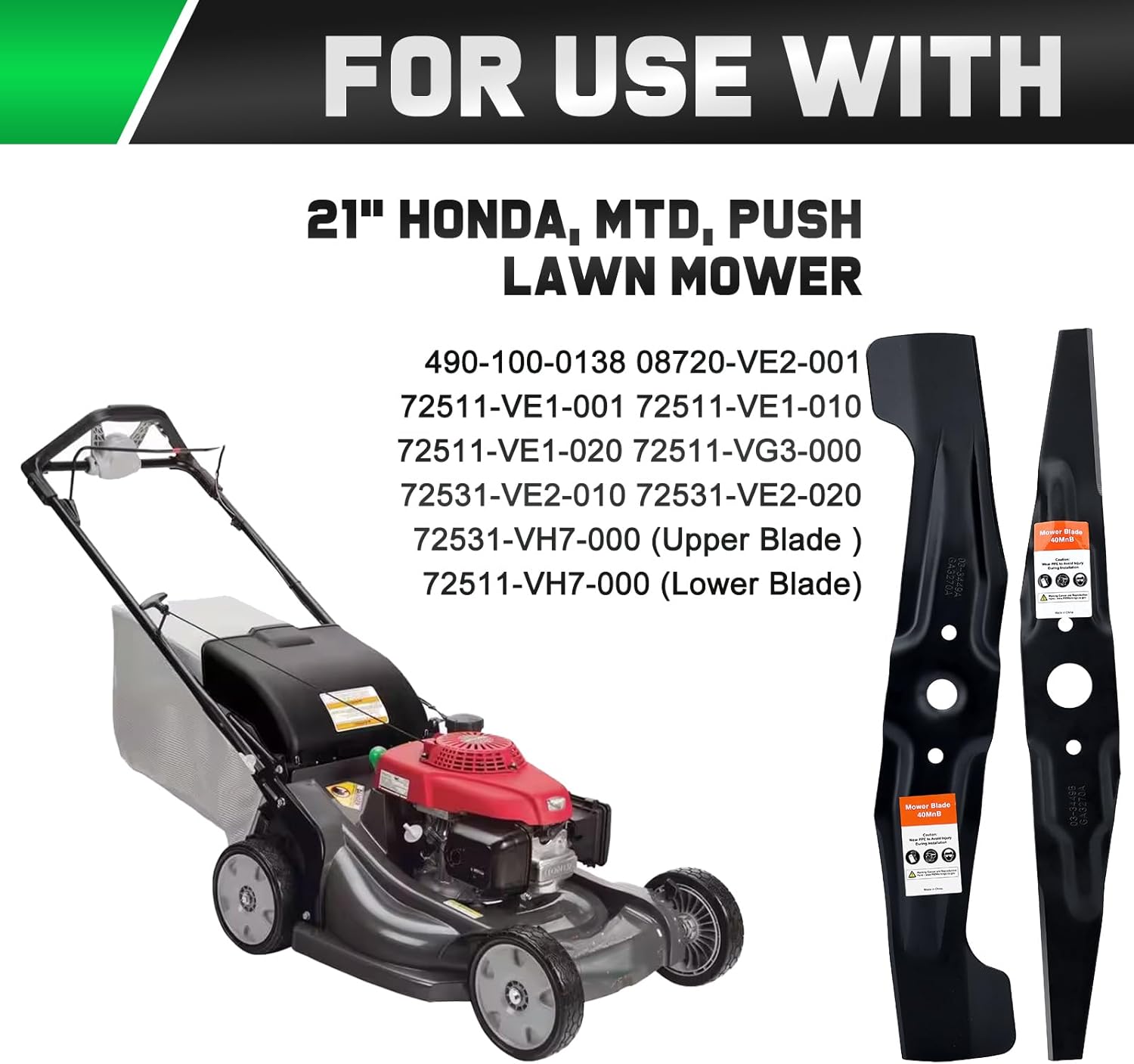 HRR2169VKA Mulching Blades for Honda HRR216 HRR2169VYA HRR216VKA HRR216k10VKAA HRR216k9VKAA HRN216 HRX217 21" Walk-Behind Mower Replace 72511-VL0-S00 72531-VH7-000 72511-VH7-000