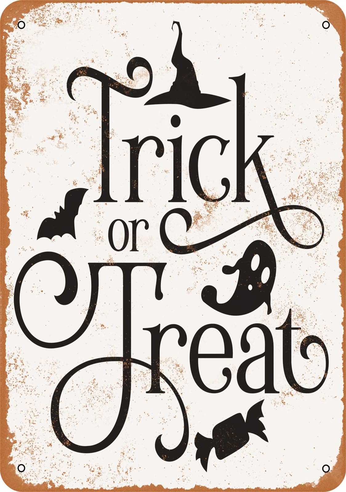 Miaomansenstore Metal Sign - Trick Or Treat Black - Vintage Look Home Decor