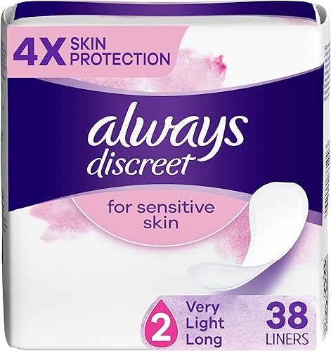 Always Discreet Forros para pieles sensibles, absorción ligera y larga, protección de la piel cuatro veces, suave, dermatológicamente probado, sin