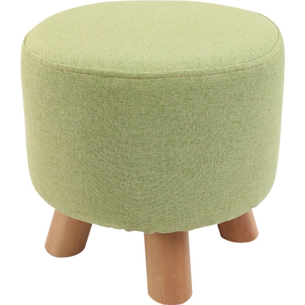 Ericetion Linen Fabric Round Footstool Wooden Shoe Changing Stool with 4 Legs Small Soft Foot Rest Ottoman for Bedroom Office