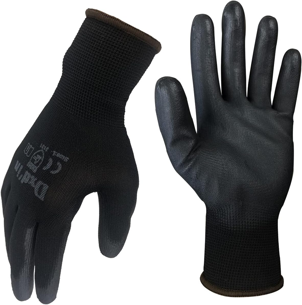 Work Gloves Coated Men Women,Upgraded Thin Polyurethane (PU) Grip Working Gloves 12 Pairs,Bulk Pack Safety Nylon Gloves,Black