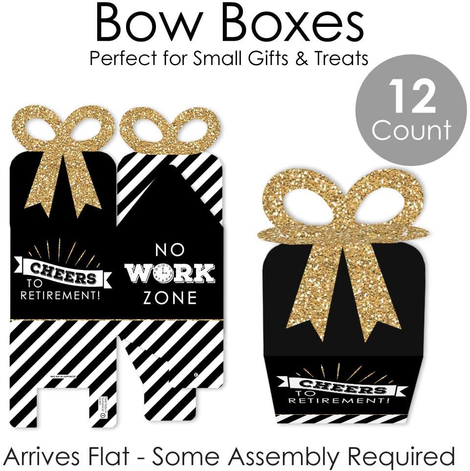 Big Dot of Happiness Happy Retirement - Square Favor Gift Boxes - Retirement Party Bow Boxes - Set of 12