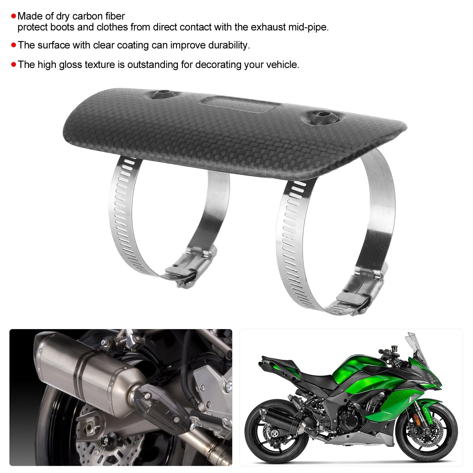 Motorcycle exhaust cover Uniwersalny suchy zestaw osłony termicznej rury środkowej wydechu z włókna węglowego pasujący do Kawasaki