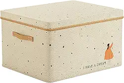Caixa Organizadora com Tampa Dobrável, Armazenamento para Armário e Debaixo da Cama, Empilhável, Tecido Não Tecido (Bege)