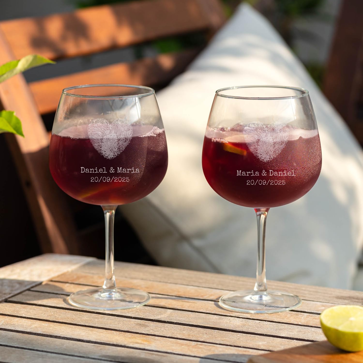 Wanapix | Pack 2 Copas de Gin Tonic Personalizadas con Nombre| Copa de Balón para Combinados | Cristal Grabado | Apta Lavavajillas | Regalo para Fiestas | 70cl | Heart